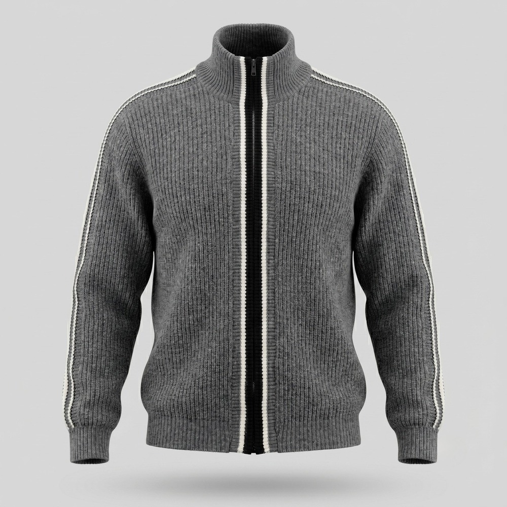 Vintage Men S Gray Full Zip Cardigan Orlon Acrylic Bulky Ribbed Knit Ski Sweater